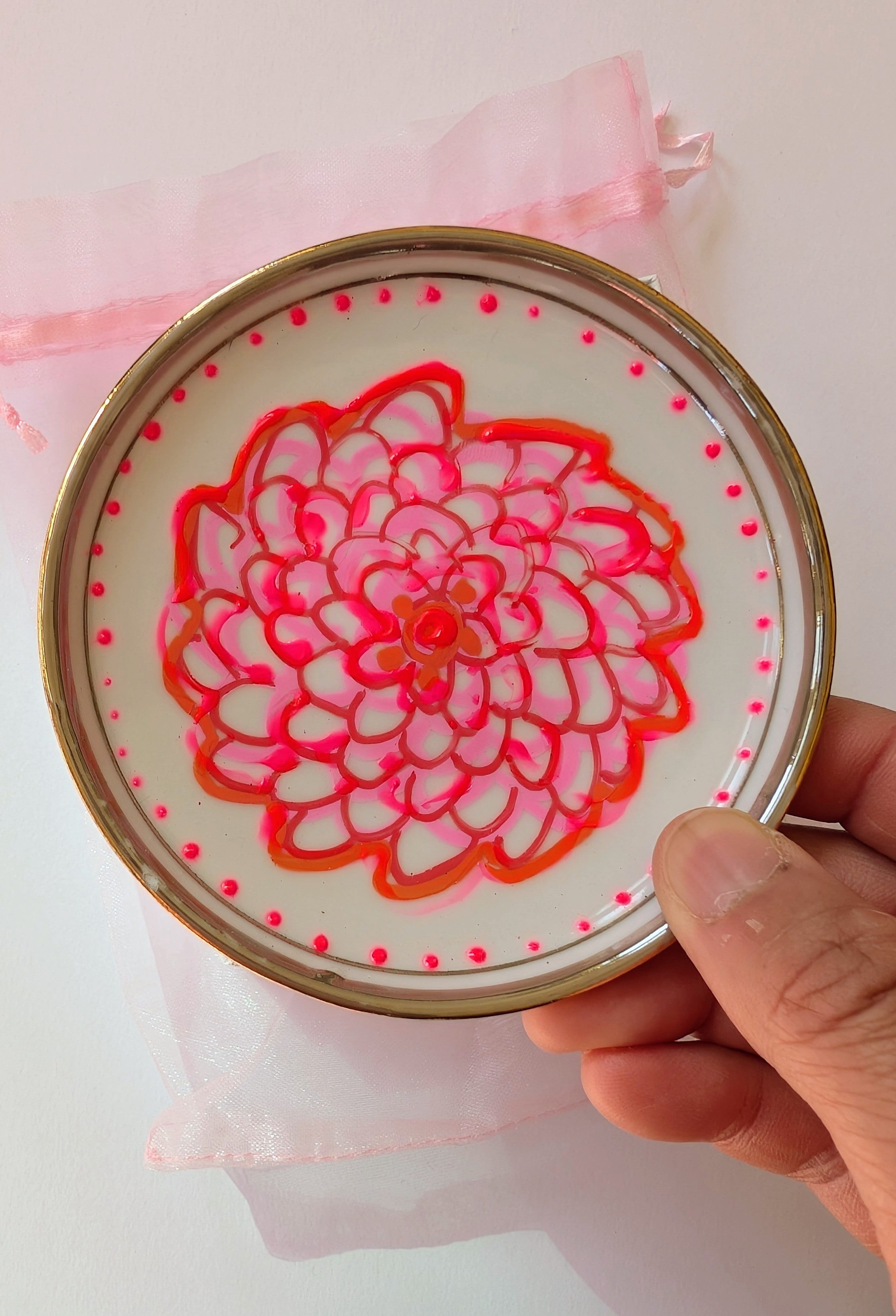 Dahlia Bloom Vintage 3" Trinket Dish 1