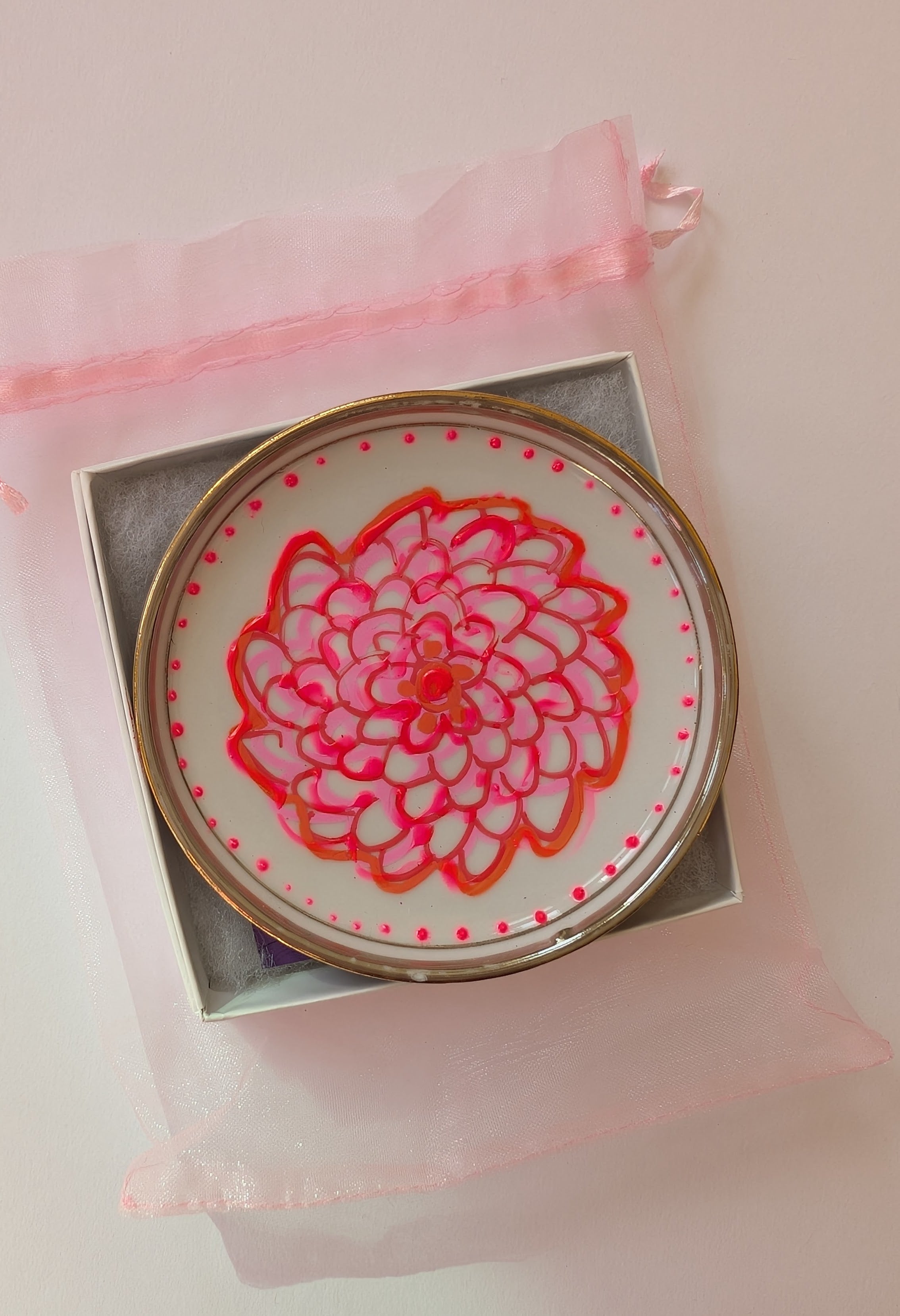 Dahlia Bloom Vintage 3" Trinket Dish 1b