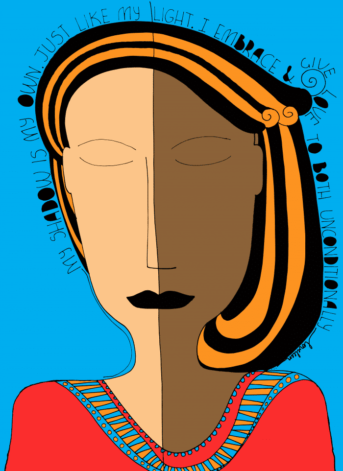 Love My Shadow Art Print in red with blue background