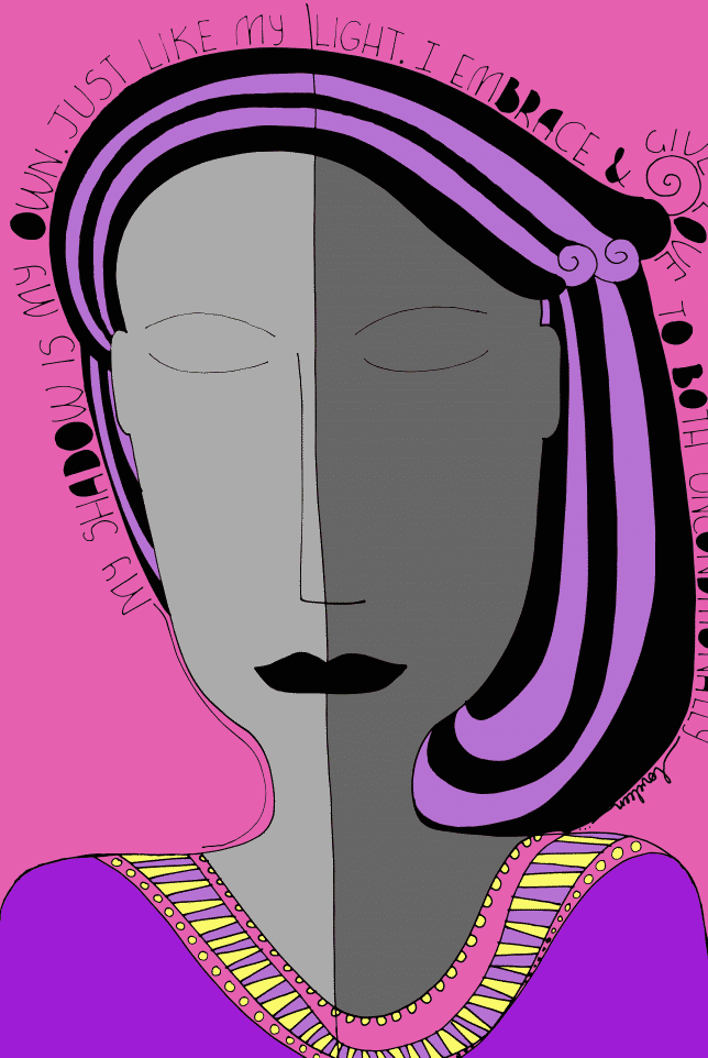 Women affirmation in purple art with pink background