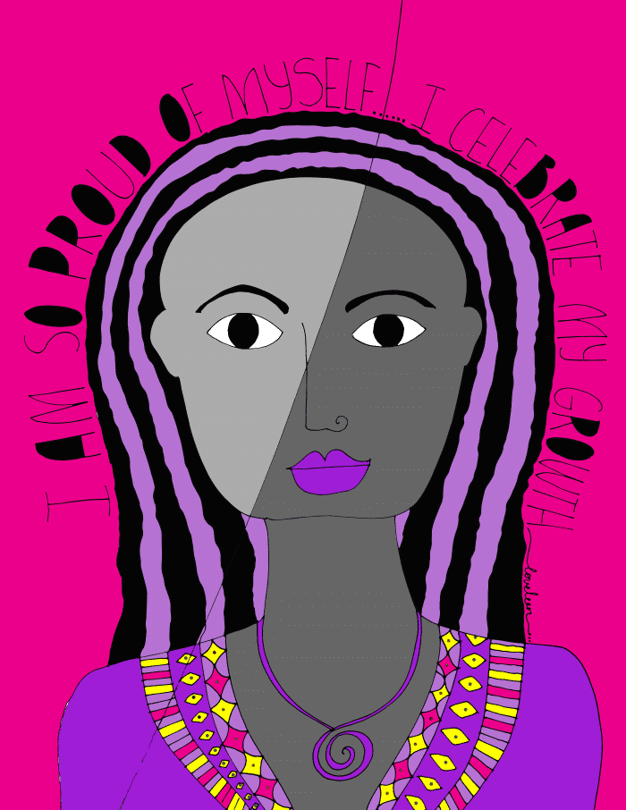 Proud of Myself Art Print: Purple with Pink Background
