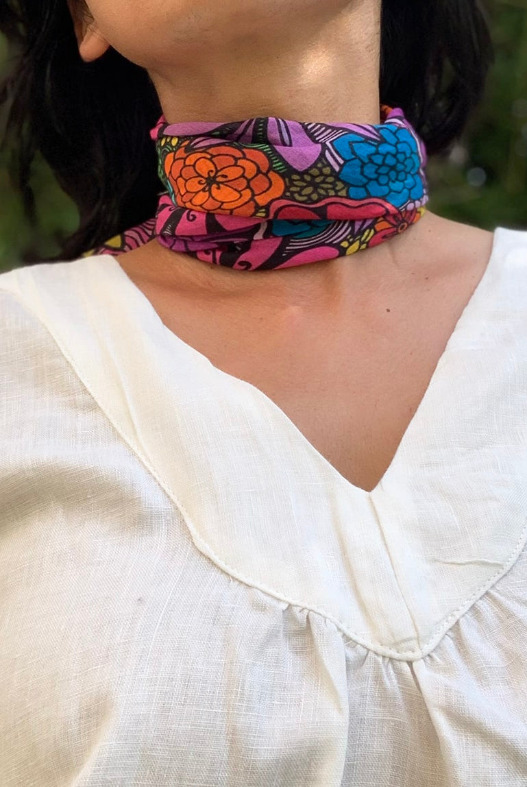 flowers blooming square bandana - red and violet