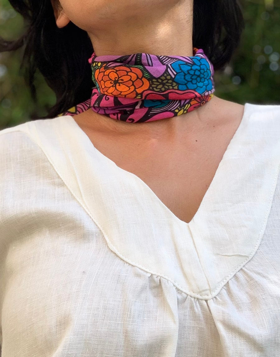 flowers blooming square bandana - red and violet