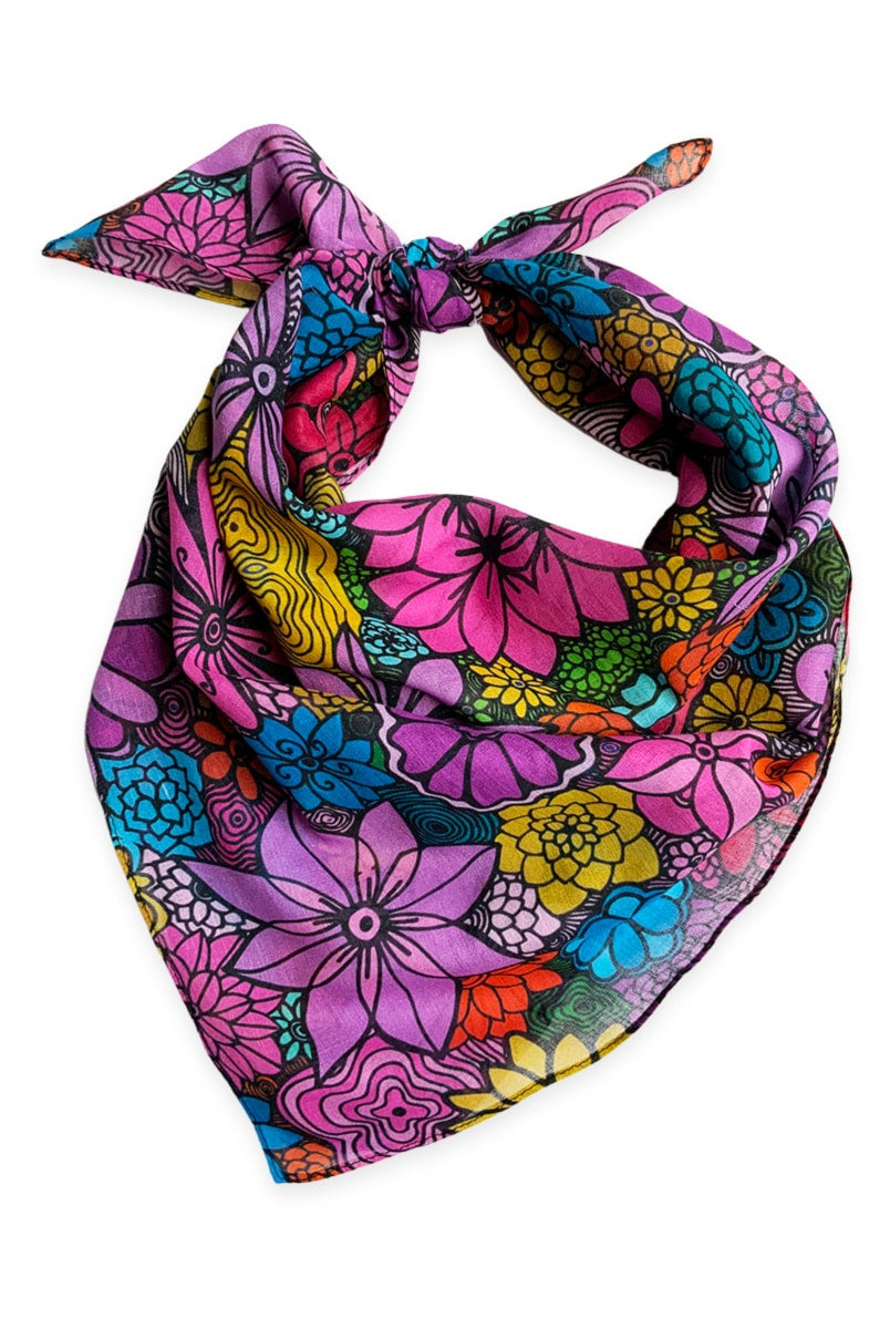 flowers blooming square bandana - red and violet