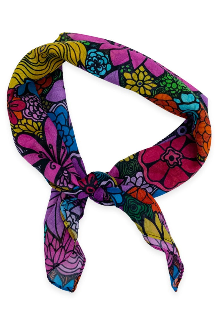 flowers blooming square bandana - red and violet