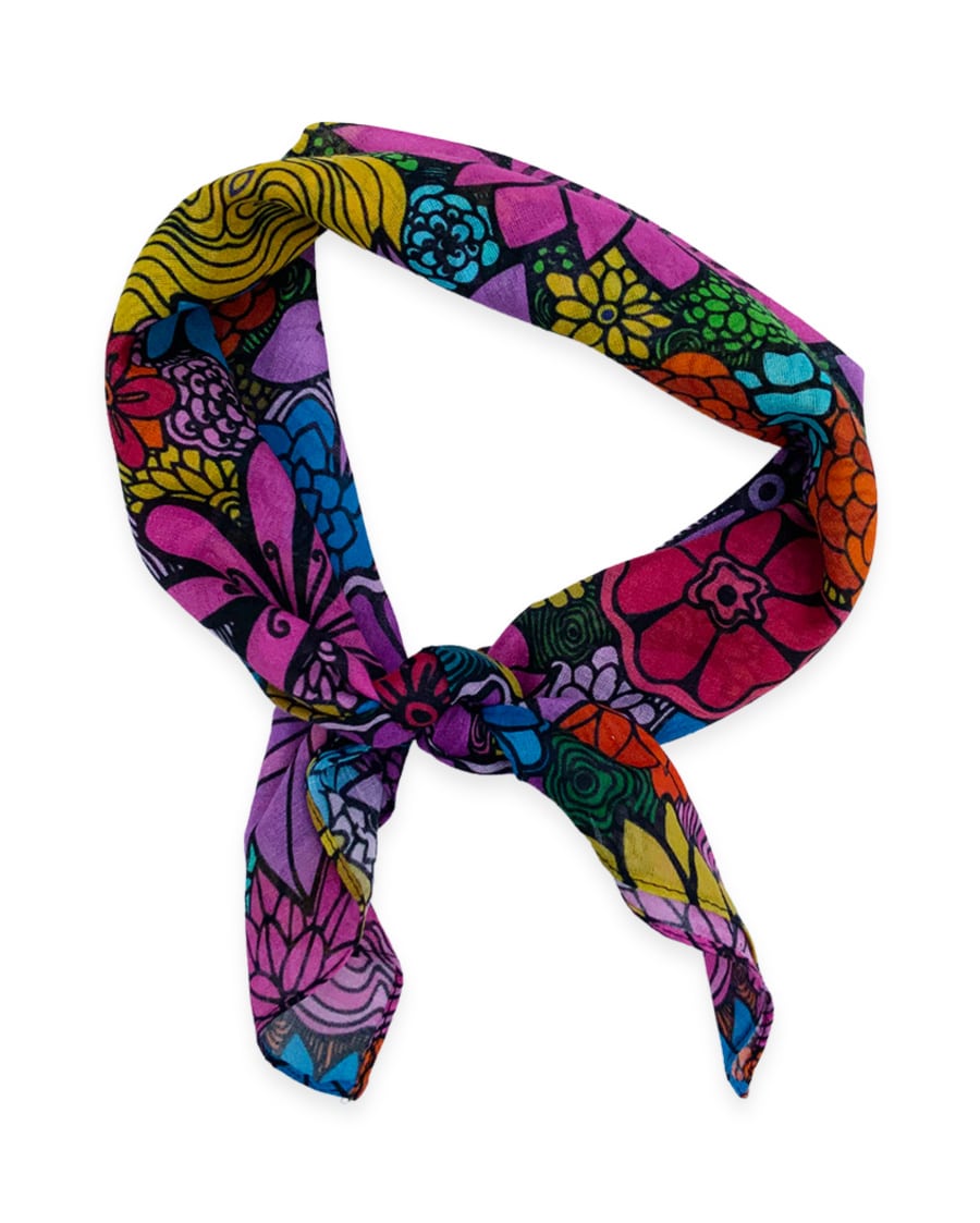 flowers blooming square bandana - red and violet