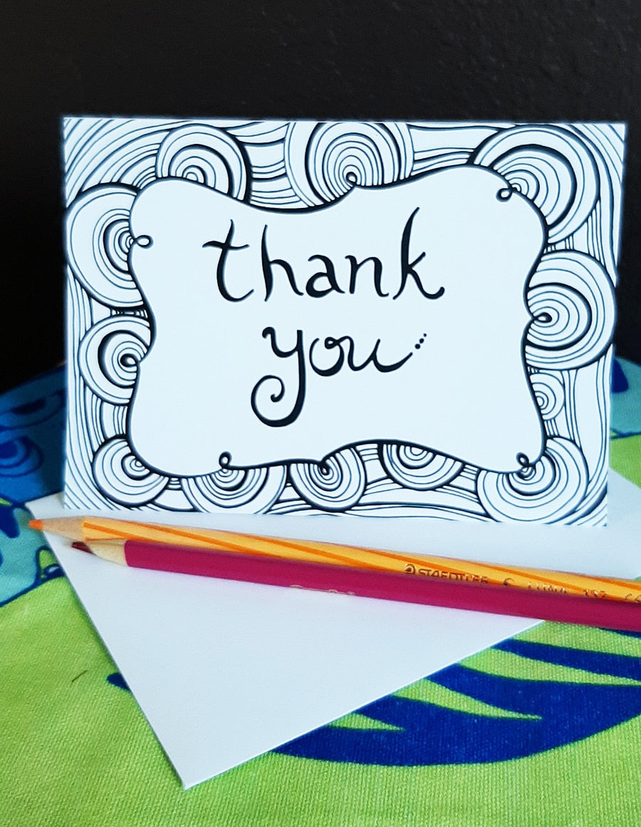 Thank you card with spirals and curve lines
