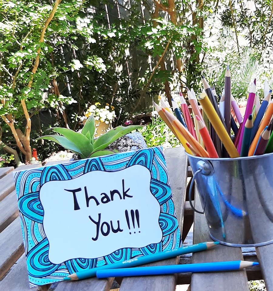 Thank you card with blue color