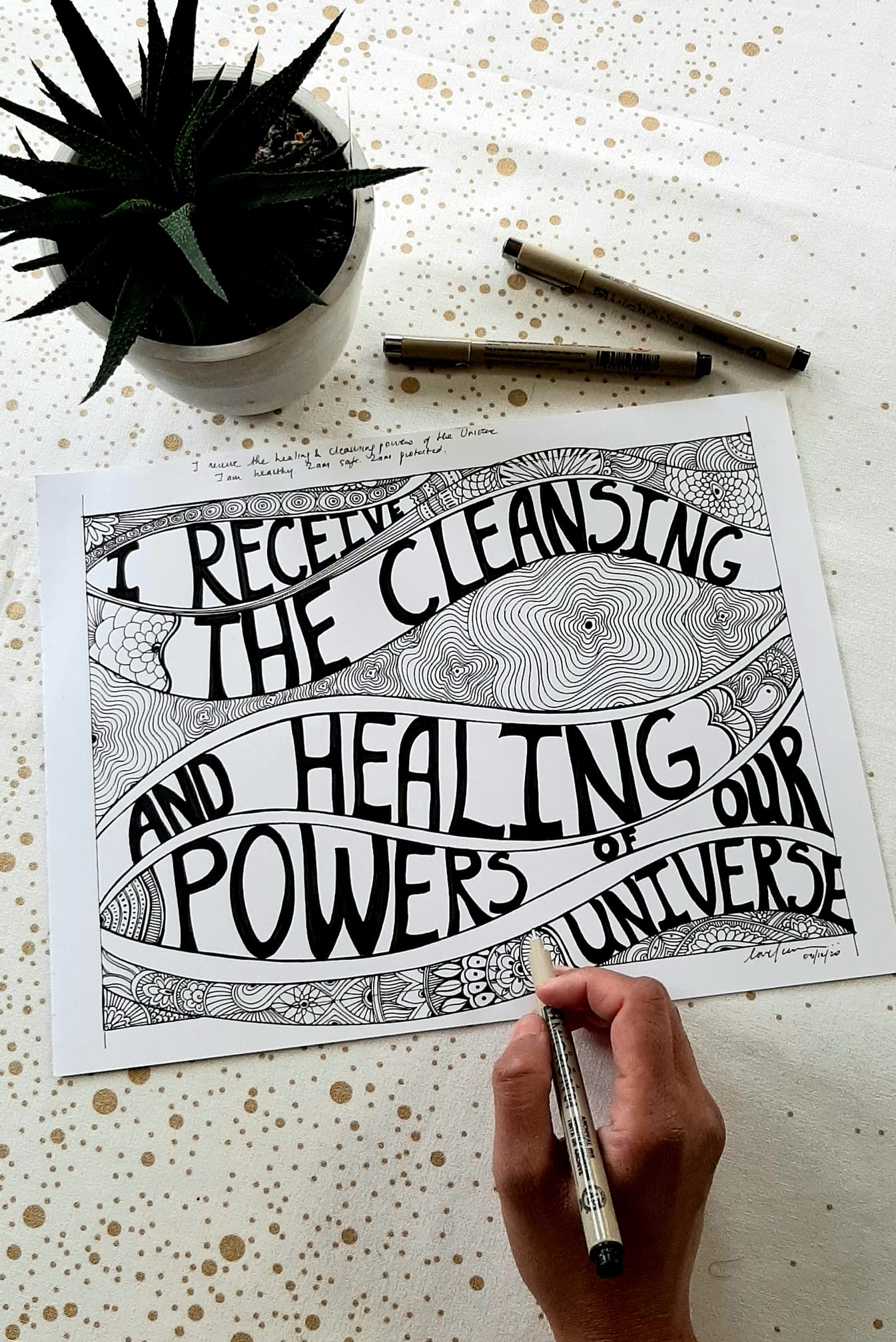 black and white coloring page with pen