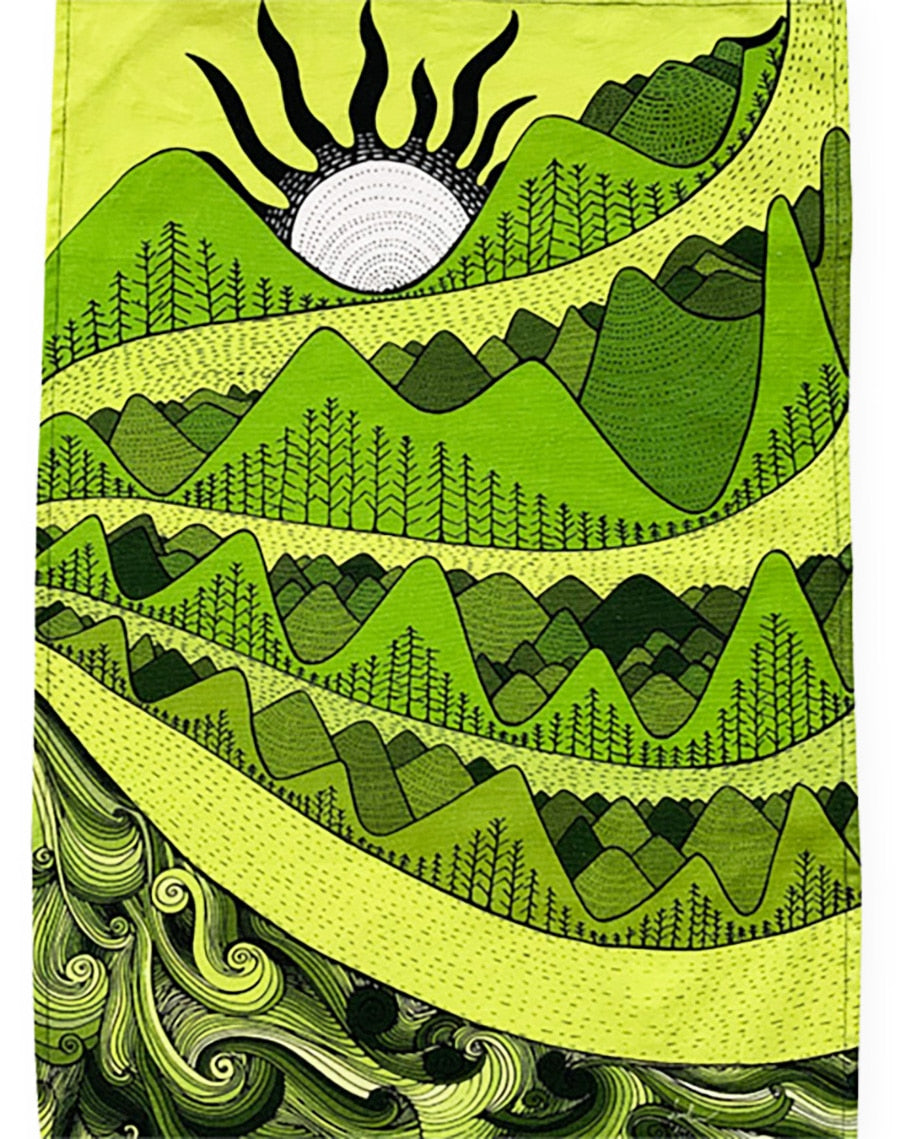 I love nature - sun and mountain tea towel-plain