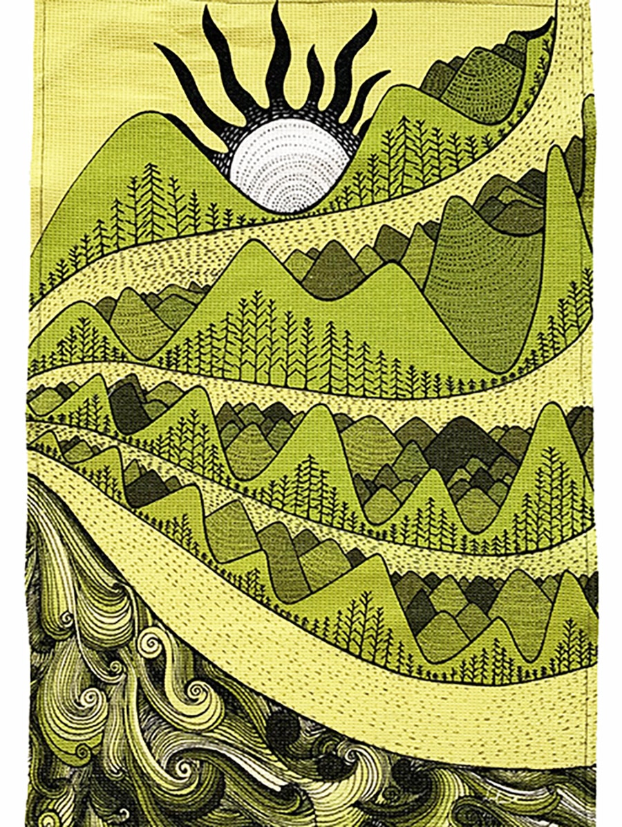 I love nature - mountain and sun tea towel-waffle