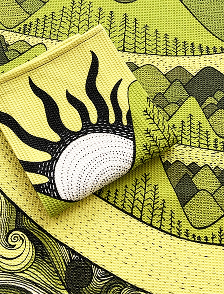 I love nature - mountain and sun tea towel-waffle