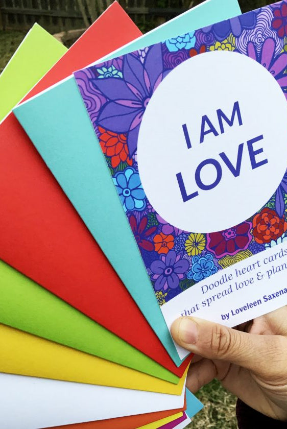 I am Love blooming doodle heart cards