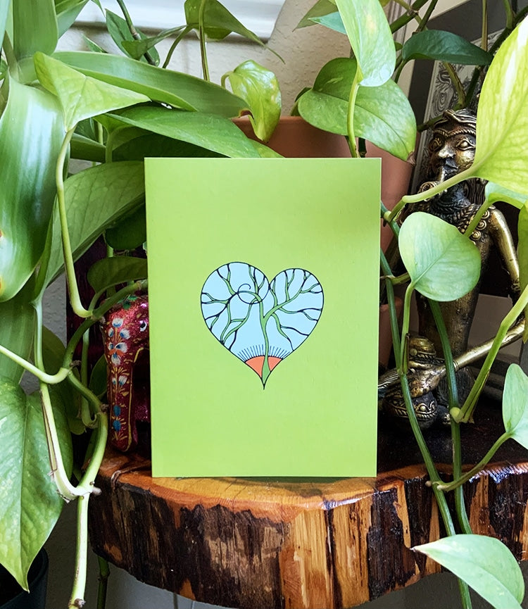 Spread the love doodle  heart card with mint green background