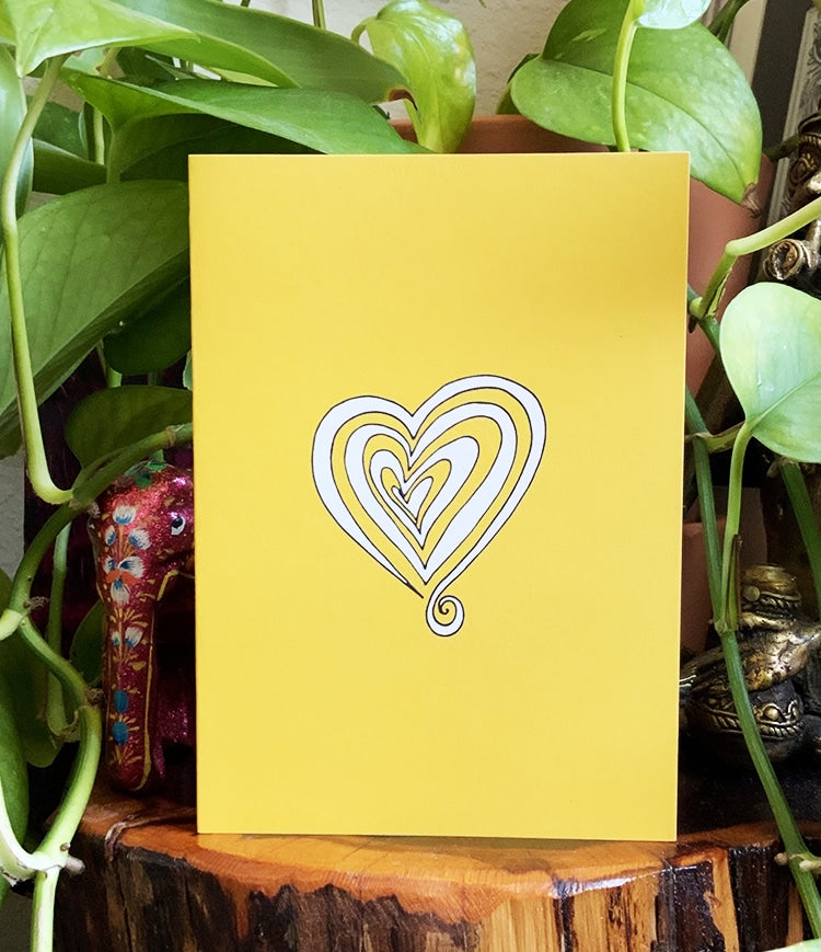 Doodle heart card with yellow background