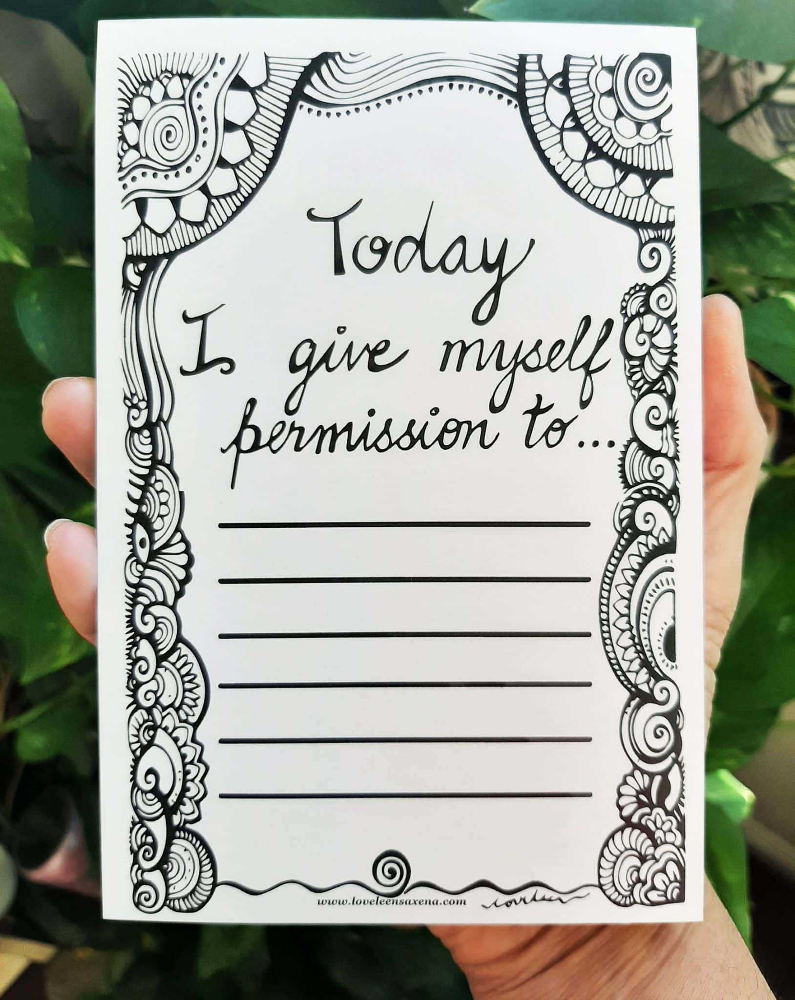 today i give myself permission card