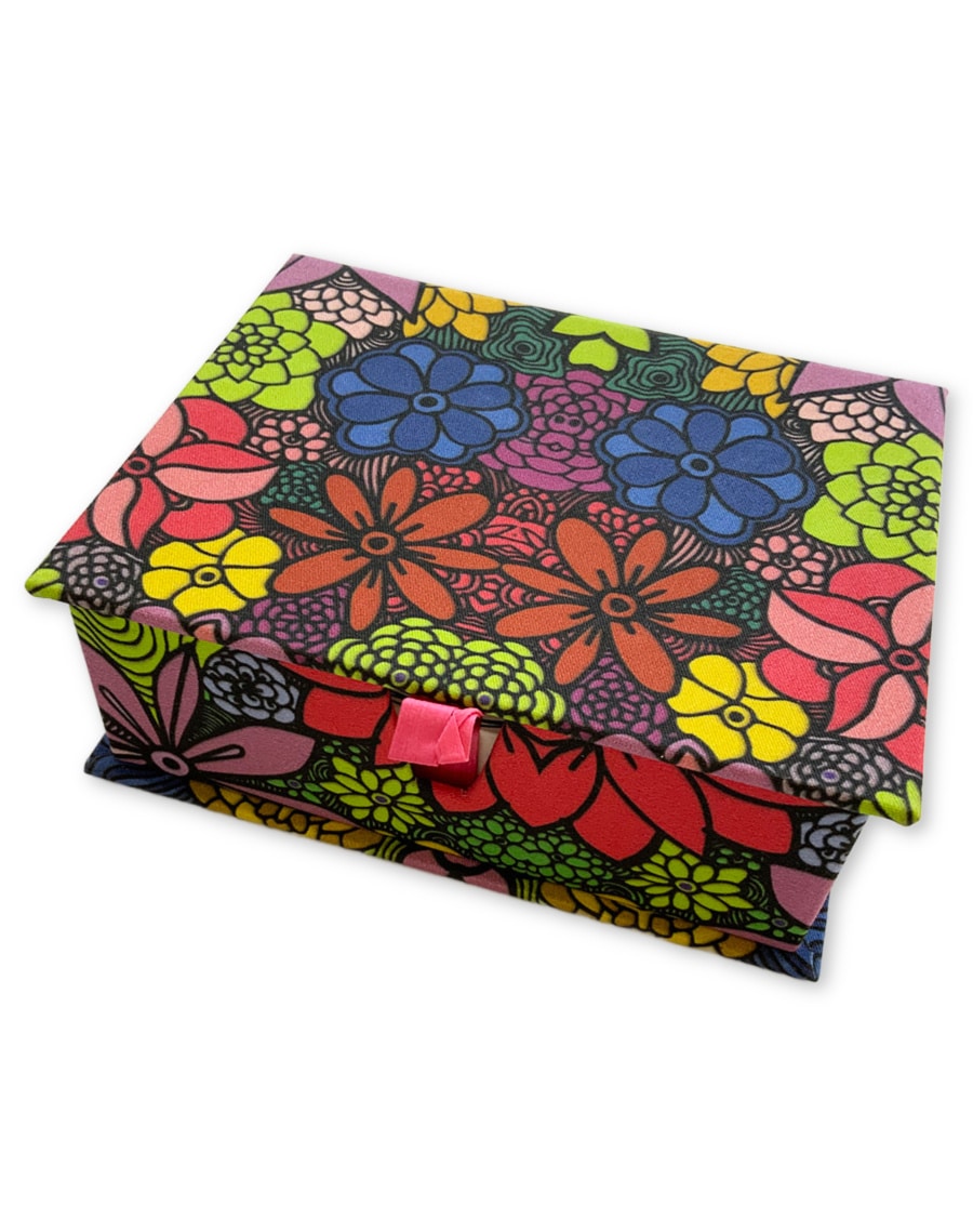 note-card-box-bloom-blue-green-yellow-flowers