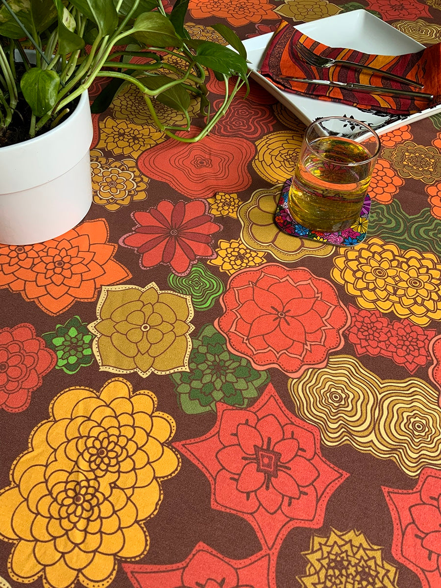 red-orange-flowers-table-cloth