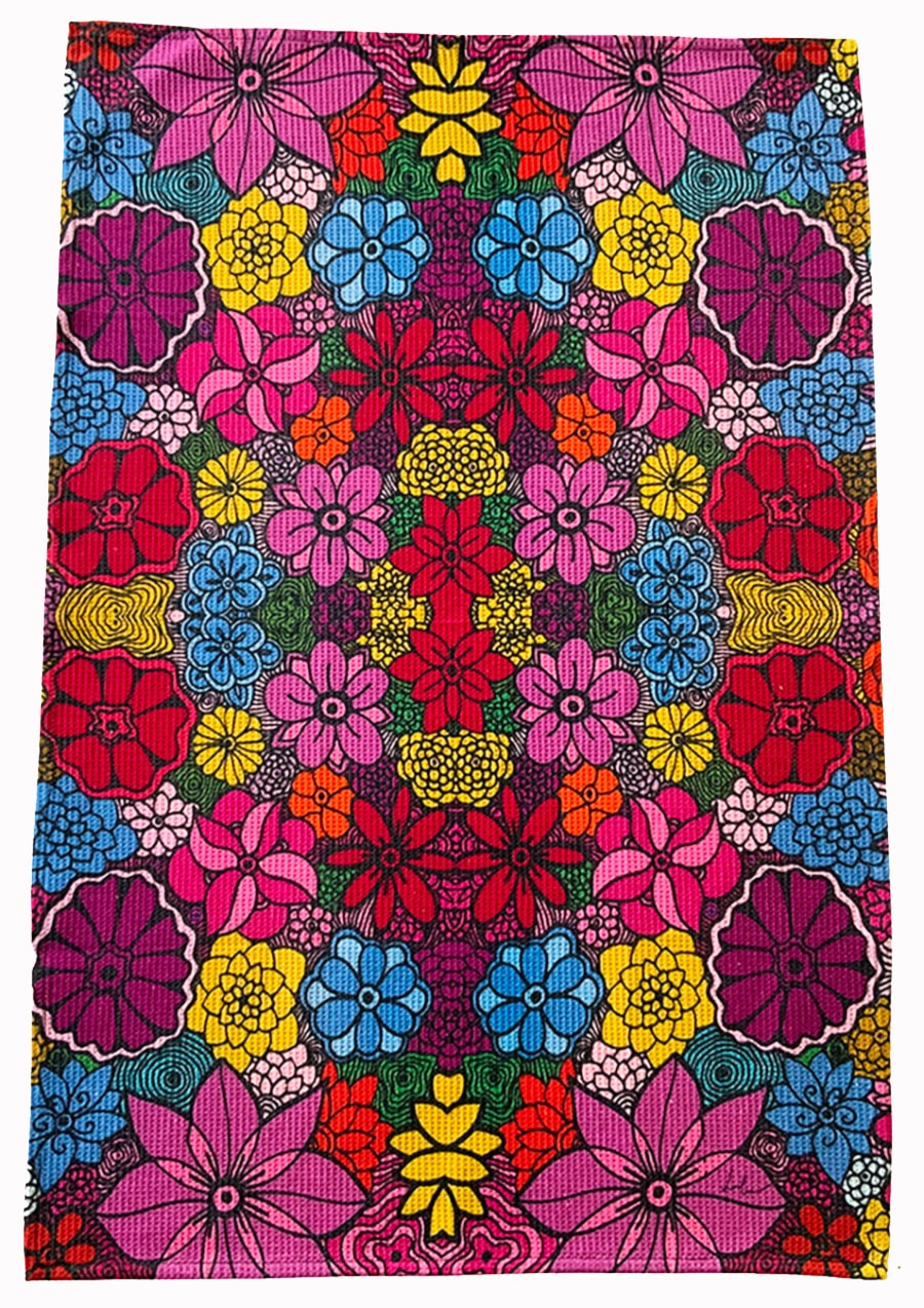 I'm blooming - colorful flower tea towels waffle