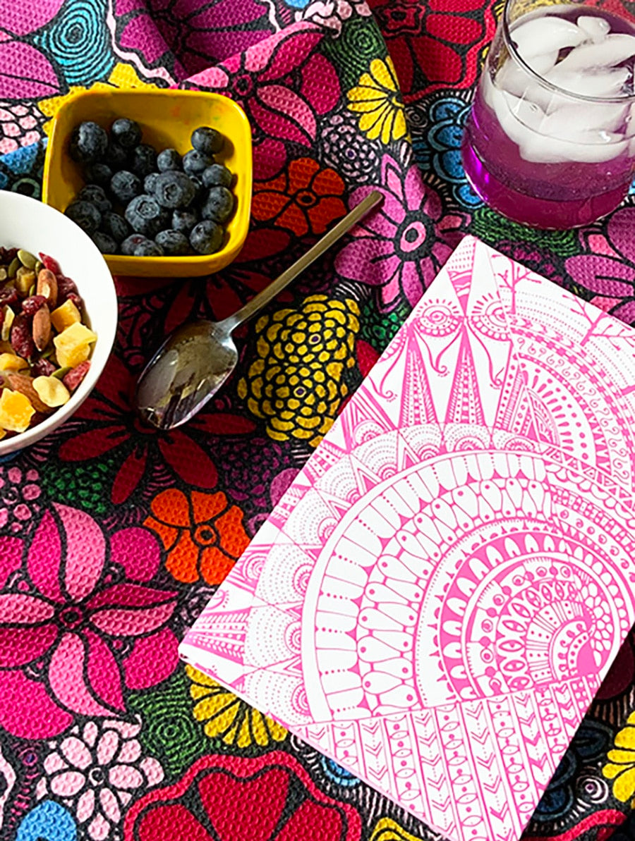 I'm blooming - colorful flower tea towels waffle