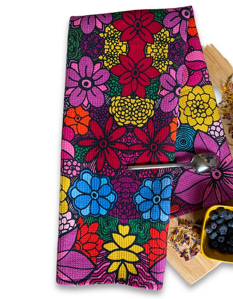 I'm blooming - colorful flower tea towels waffle