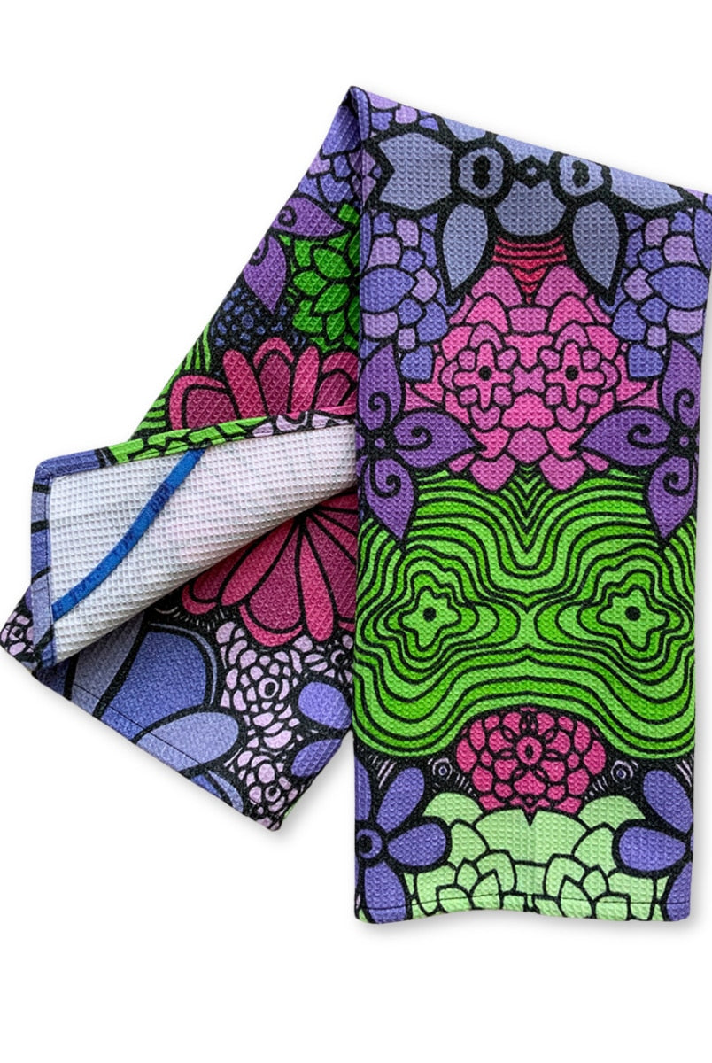 tea-towels-Bloom-boldly-blue-green-pink-waffle
