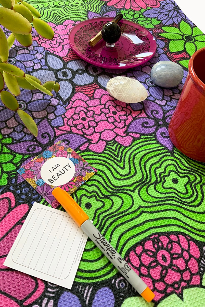 tea-towels-Bloom-boldly-blue-green-pink-waffle