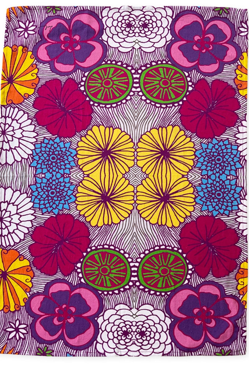 bright spring flower tea towel