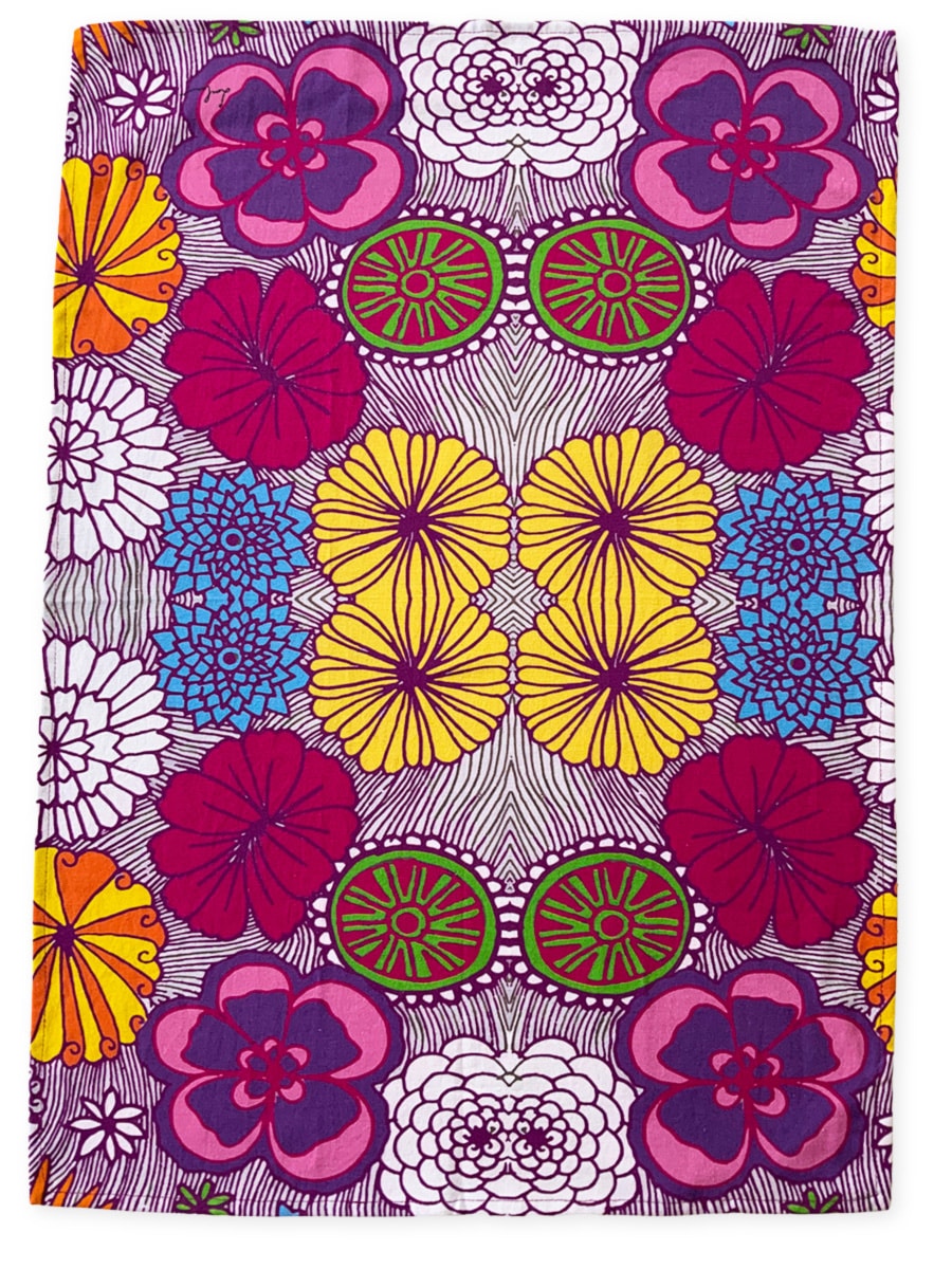 bright spring flower tea towel