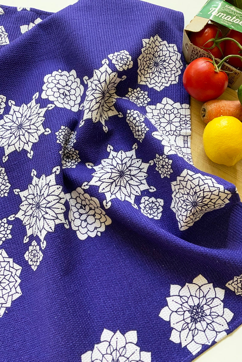 Tea-towel-flower-blue-waffle