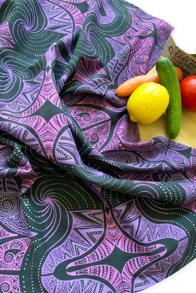 Tea-towel-black-purple-plain