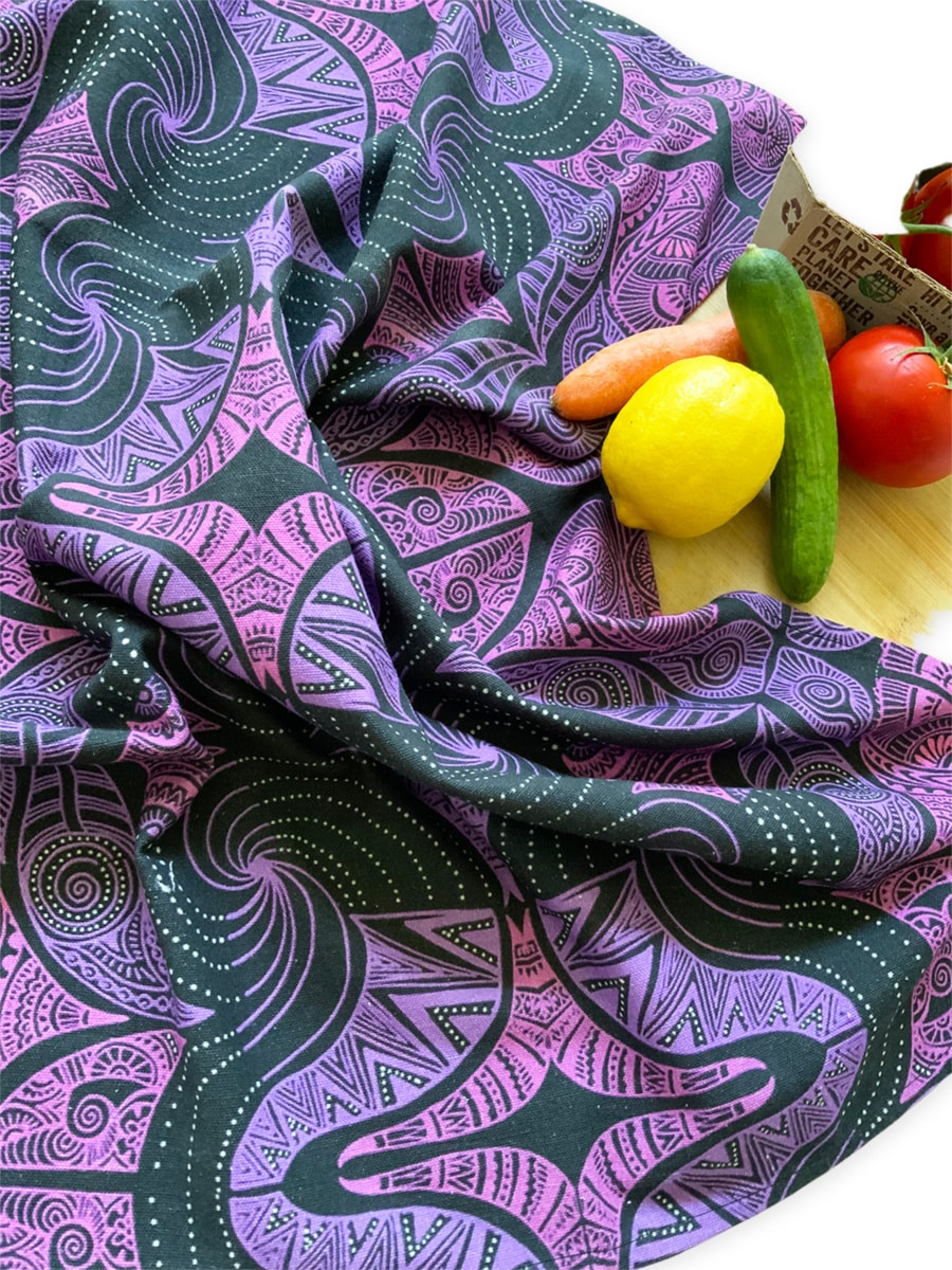 Tea-towel-black-purple-plain