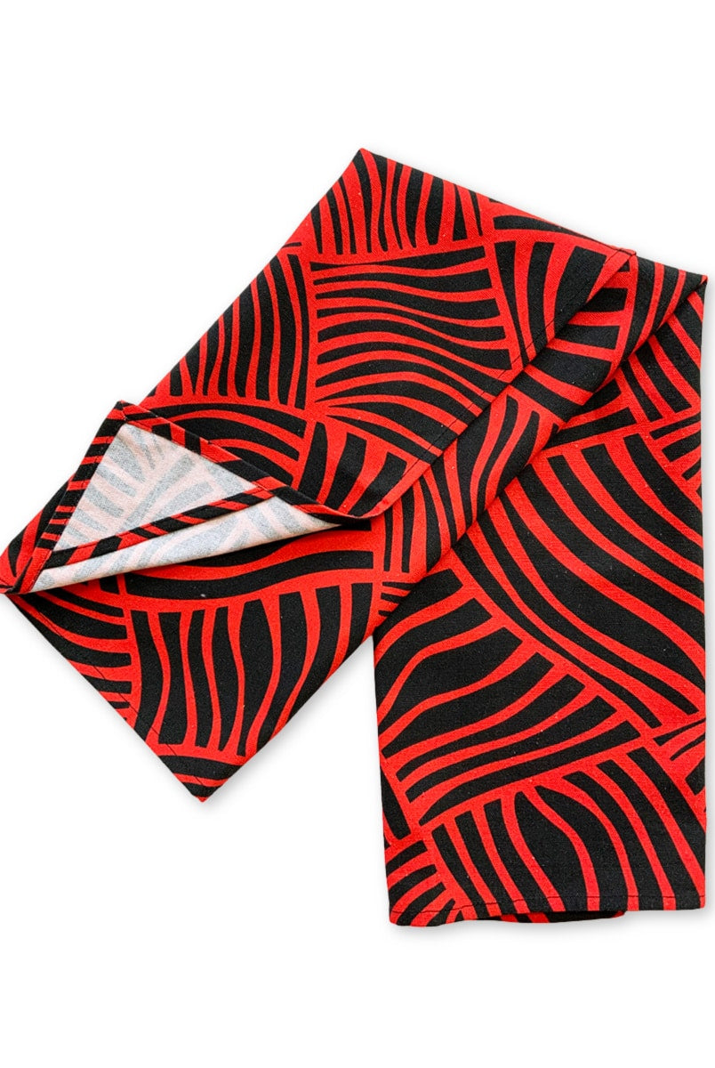 Tea-towel-plain-lines-red-black-pattern