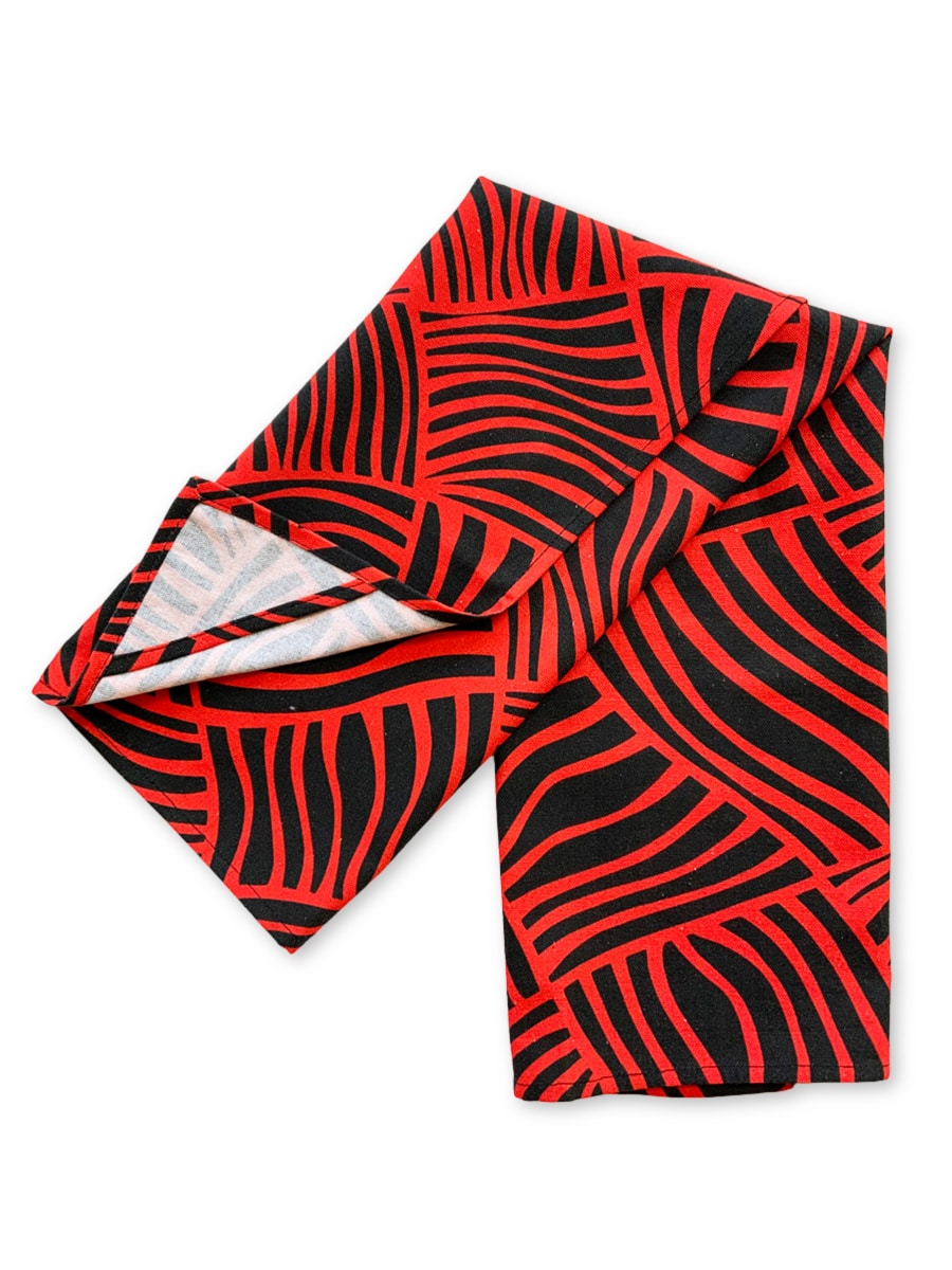 Tea-towel-plain-lines-red-black-pattern