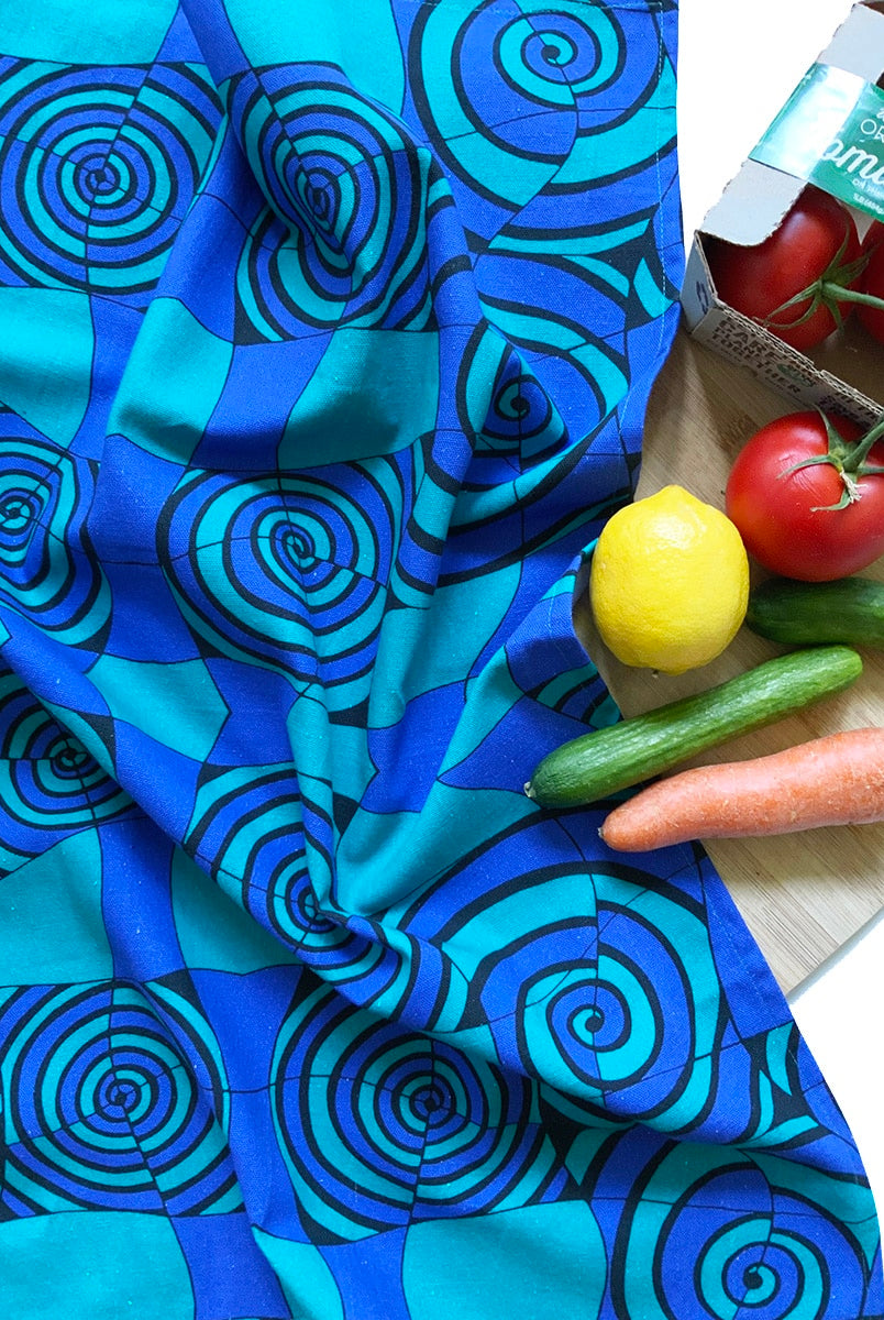 Tea towels-spirals-bluegreen-plain