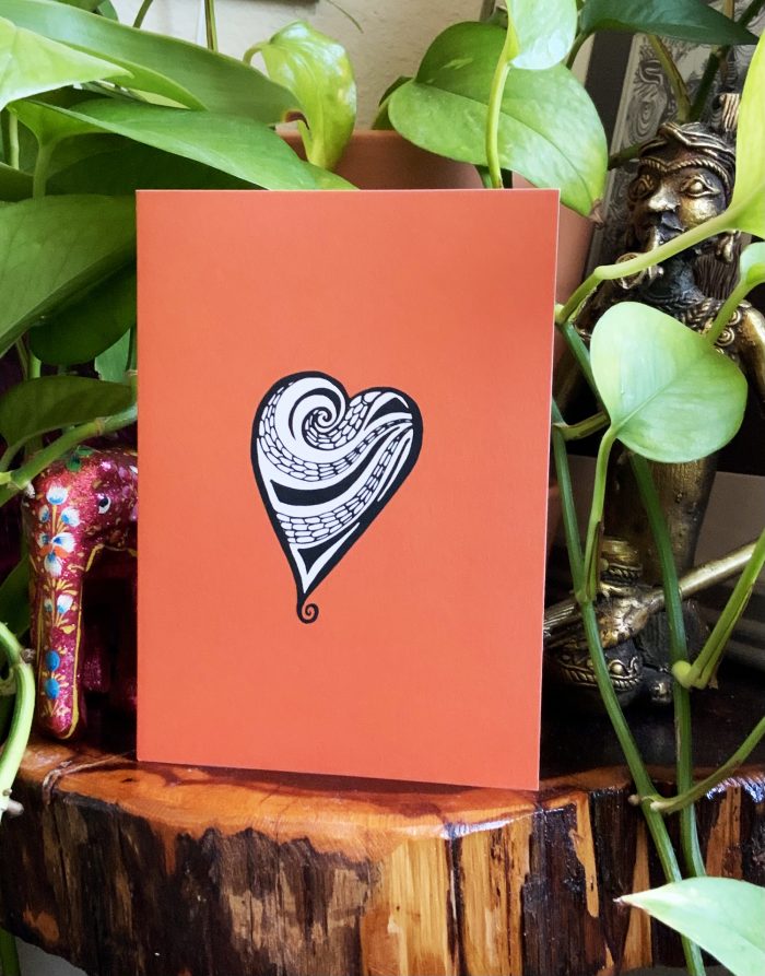 Spread the love doodle  heart card with orange background