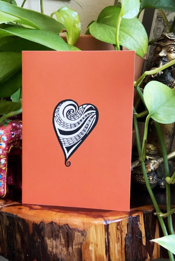 Spread the love doodle  heart card with orange background