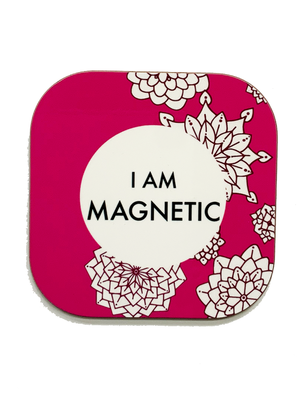 mantra-coaster-pink-flowers-i-am-magnetic