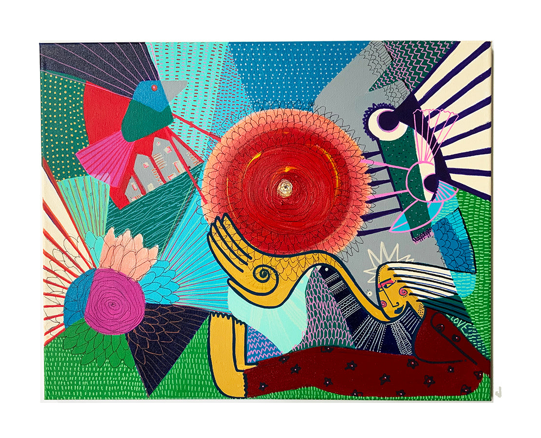 Colorful abstract artwork with geometric shapes and patterns