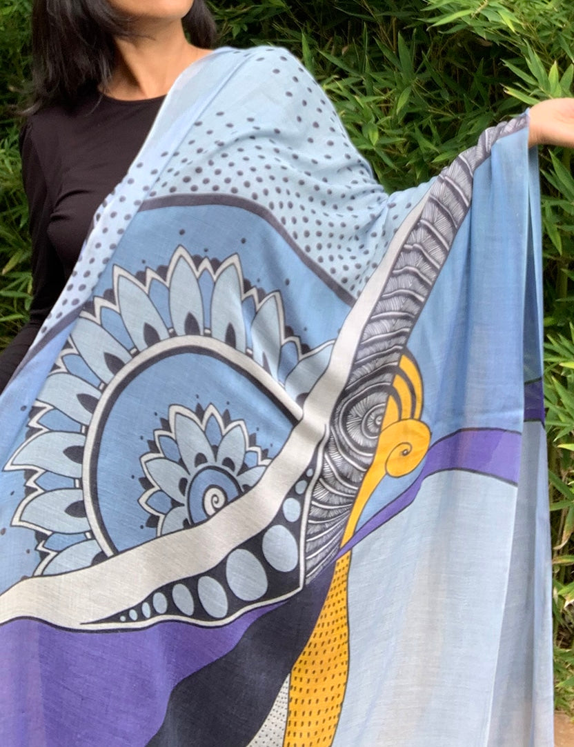 calm and still scarf grey yellow bird