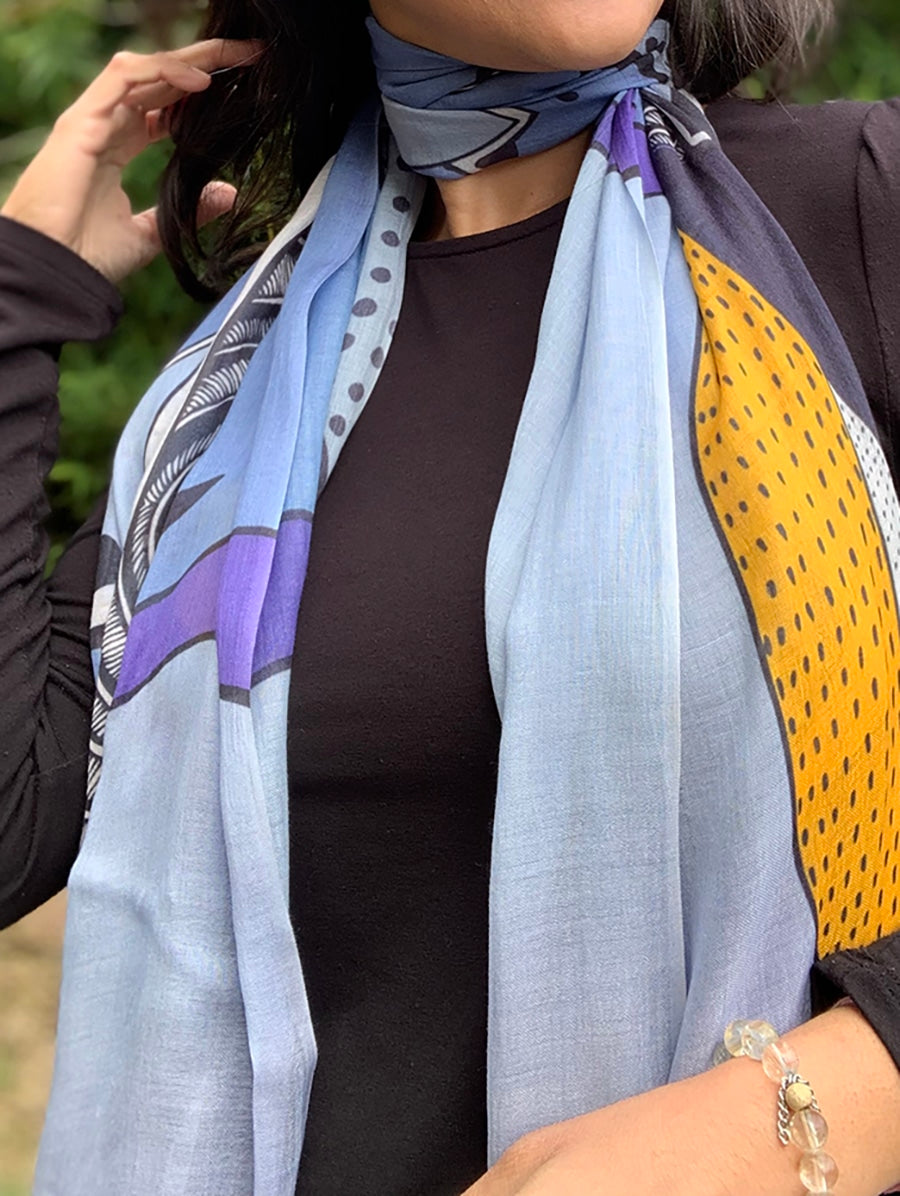 calm and still scarf grey yellow bird