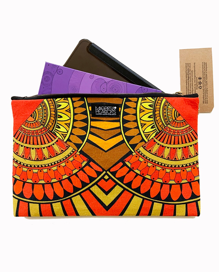 zip pouch-tablet-sleeve-orange-brown-upcycled