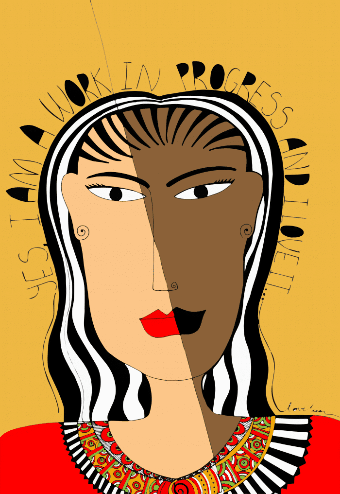 Work in progress art print with mustard background