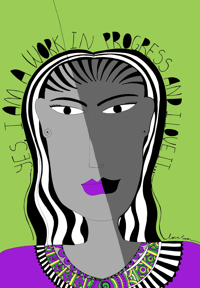 Work in Progress Art Print with green background