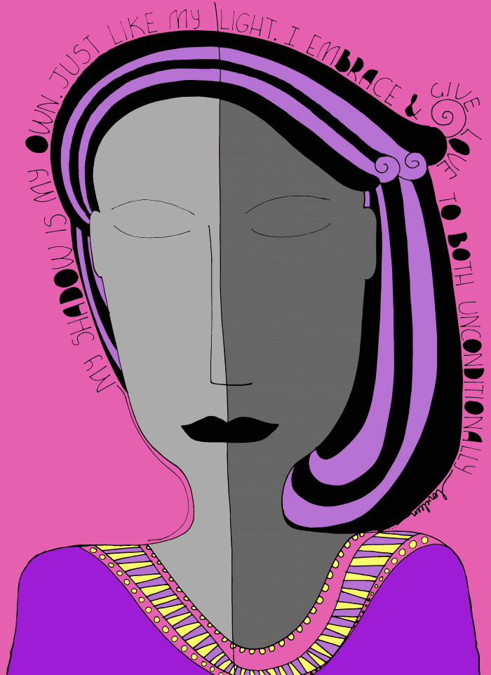 Women affirmation in purple art with pink background