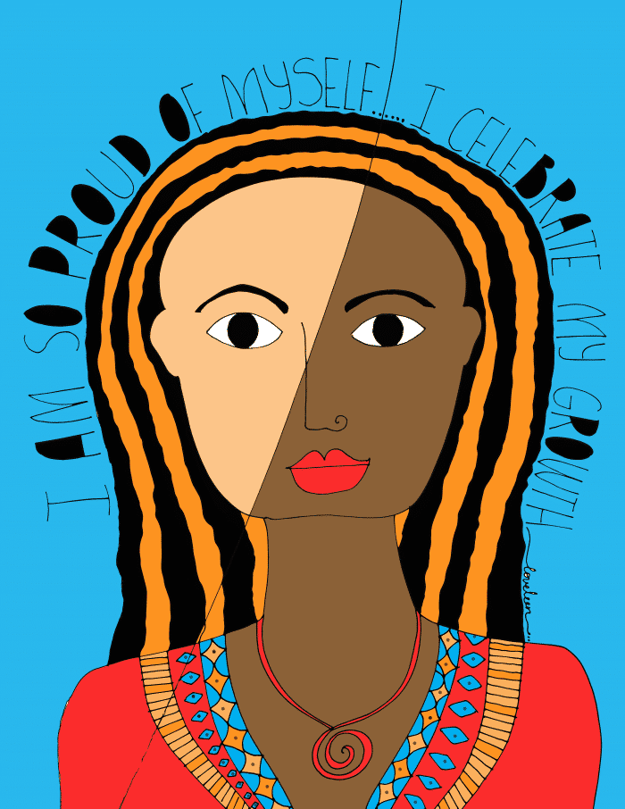 Proud of Myself Art Print: Orange with Blue Background