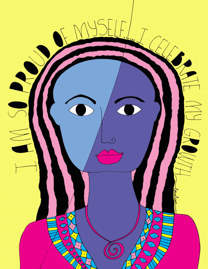 Proud of Myself Art Print: Purple with Yellow Background