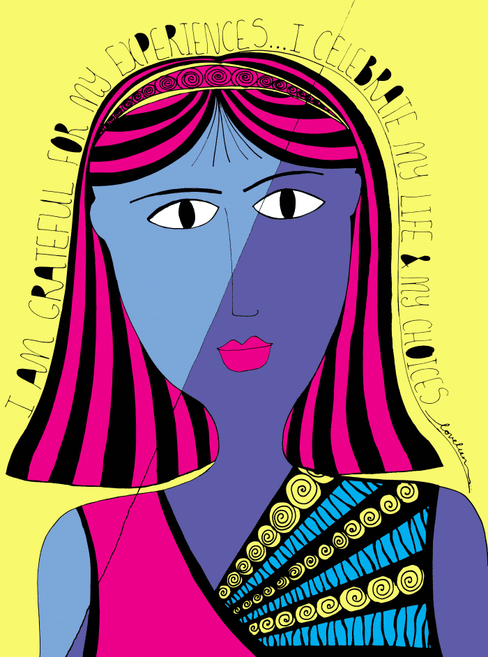 Grateful for Experiences Art Print: Pink with Yellow background