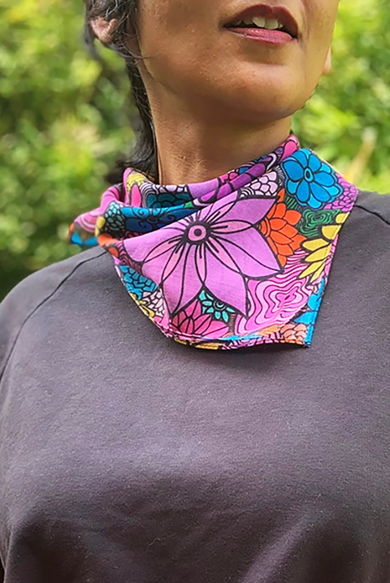flowers blooming square bandana - red and violet