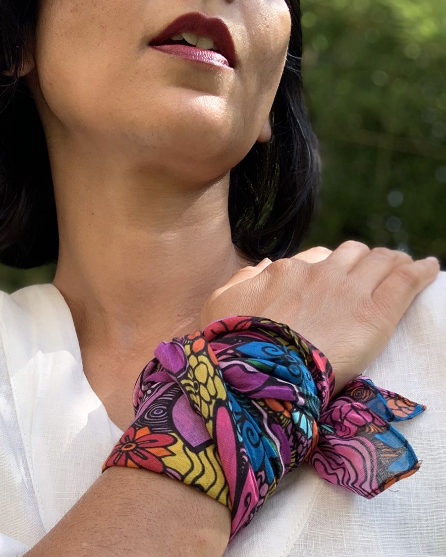 flowers blooming square bandana - red and violet